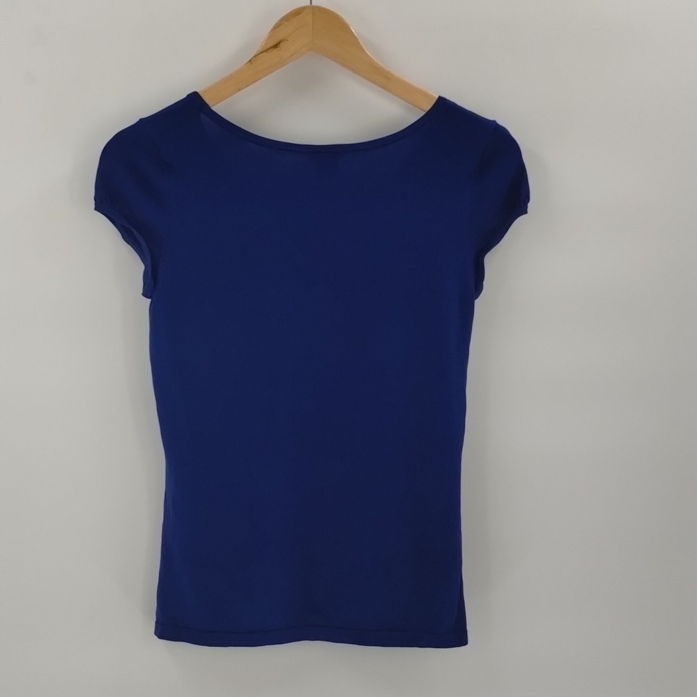 Ann Taylor royal blue stretch top size XS fitted cap short sleeve Factory - Picture 9 of 9